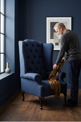 Fotel Chesterfield Sofa Kanapa Tkanina Niebieski