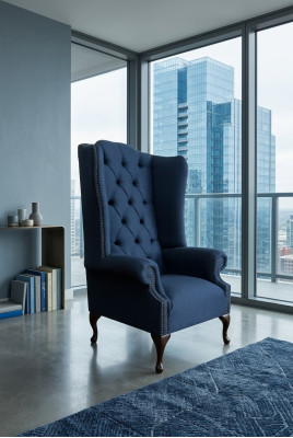 Fotel Chesterfield Sofa Kanapa Tkanina Niebieski