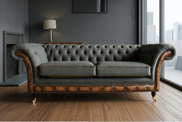 Elegancki trzyosobowy pokój dzienny Chesterfield z 3 miejscami do siedzenia