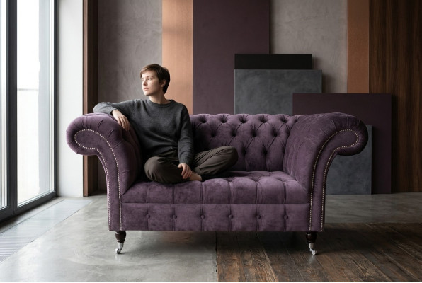 Fotel Chesterfield Kanapa Tapicerowana Sofa Kanapy 1,5-miejscowa Fotel Lila Tkanina