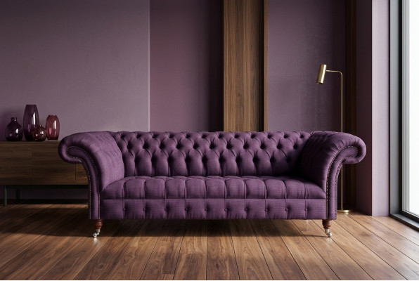 Nowoczesna 3-osobowa sofa Chesterfield w kolorze fioletowym do salonu