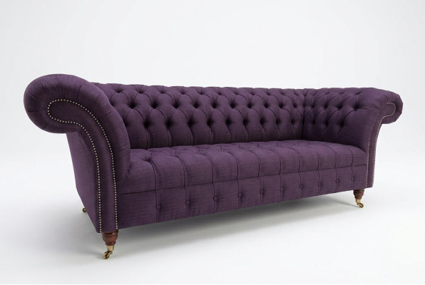 Nowoczesna 3-osobowa sofa Chesterfield w kolorze fioletowym do salonu