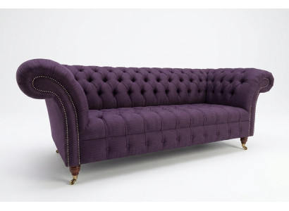 Nowoczesna 3-osobowa sofa Chesterfield w kolorze fioletowym do salonu
