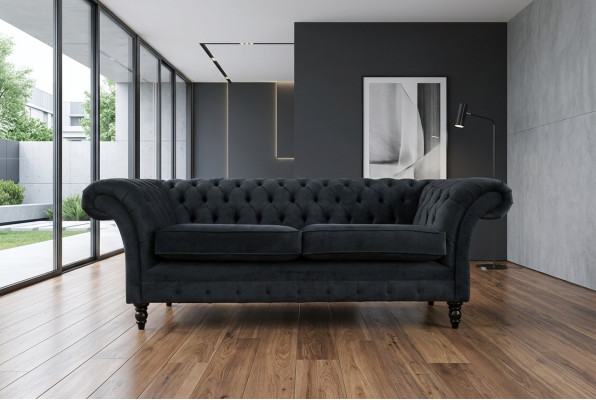 Stylowa czarna designerska sofa Chesterfield 3-miejsce siedzące Luxury Couch