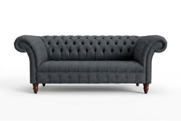 Szara Sofa Włókiennicza Szara Trzyosobowa Luksusowa Sofa Chesterfield do Salonu