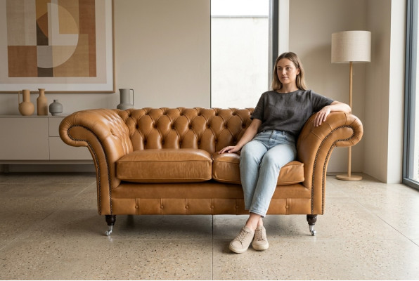 Chesterfield Design Luksusowa Kanapa Sofa Fotel Komplet Obiciowy Skóra Tkanina Brązowa
