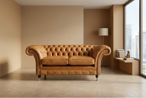 Chesterfield Design Luksusowa Kanapa Sofa Fotel Komplet Obiciowy Skóra Tkanina Brązowa