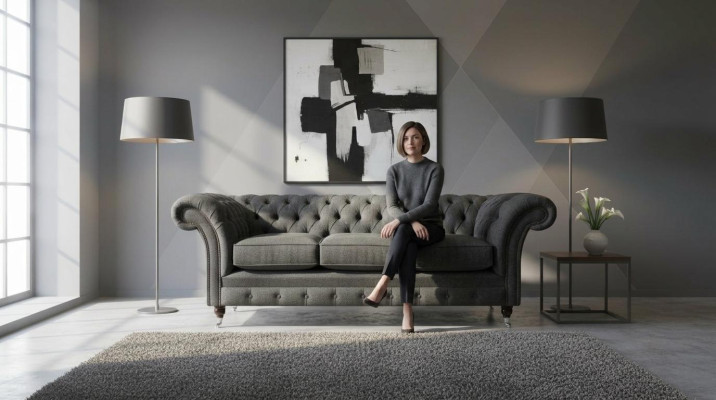 Czarna Chesterfield Podkładka Sofa Designerska 3-miejsce siedzące Living Room Couch