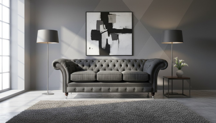 Czarna Chesterfield Podkładka Sofa Designerska 3-miejsce siedzące Living Room Couch
