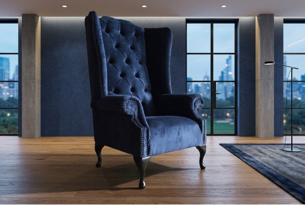 Niebieski fotel uszny Chesterfield Sofa Kanapa tapicerowany fotel 1 osobowy sofa Tekstylia