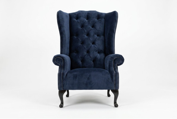 Niebieski fotel uszny Chesterfield Sofa Kanapa tapicerowany fotel 1 osobowy sofa Tekstylia