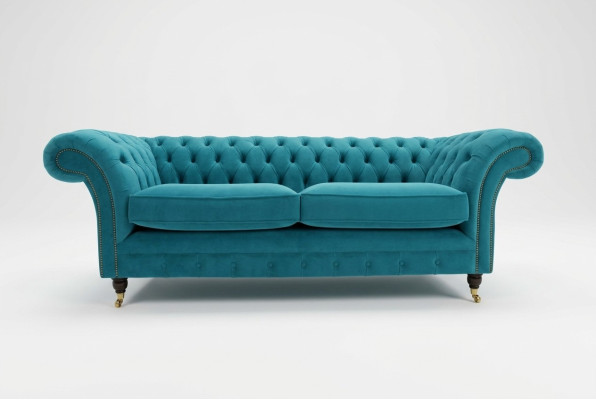 Turkusowa kanapa Chesterfield Designerska 3-miejsce siedzące Luksusowa Sofa do Salonu