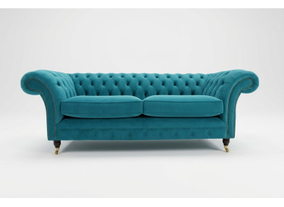 Turkusowa kanapa Chesterfield Designerska 3-miejsce siedzące Luksusowa Sofa do Salonu