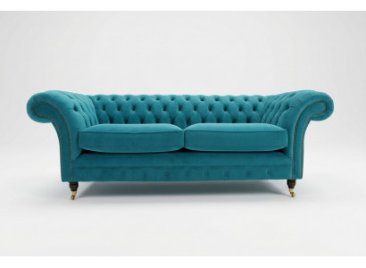 Turkusowa kanapa Chesterfield Designerska 3-miejsce siedzące Luksusowa Sofa do Salonu