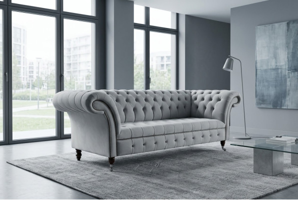 Biała designerska trzyosobowa kanapa Chesterfield, nowoczesna 3-osobowa kanapa