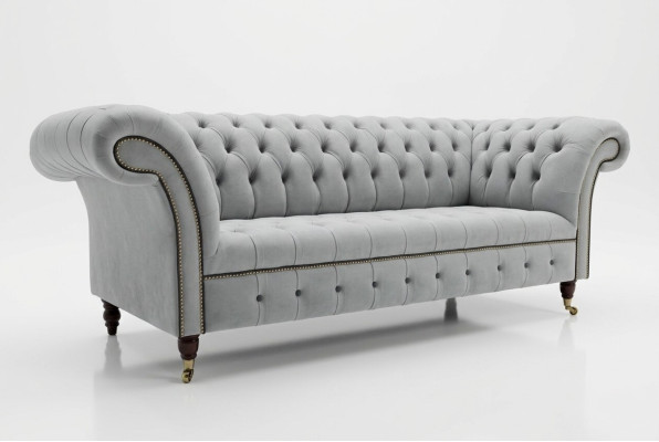 Biała designerska trzyosobowa kanapa Chesterfield, nowoczesna 3-osobowa kanapa