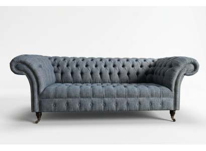 Szara Włókienniczy Chesterfield trzyosobowa luksusowa designerska kanapa 3-osobowa