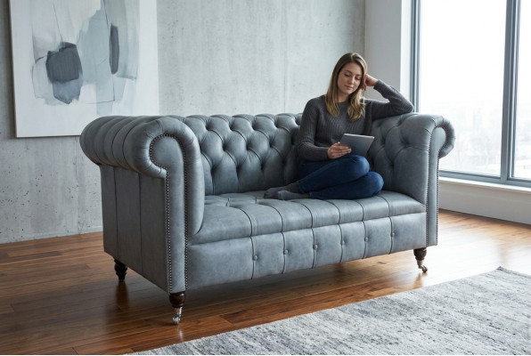 Sofa Chesterfield 2-osobowa kanapa tapicerowana materiał skóra sofa sofy