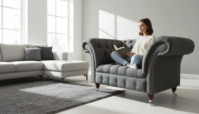 Chesterfield Design Tkanina Kanapa Fotel 1.5 Miejscowa Sofa z Poduchami Nowoczesna Klubowa