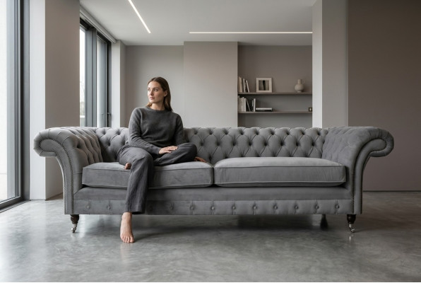 Chesterfield 4 miejsce do siedzenia Podkładka Couch Modern Style Skóra Materiał Sofa Kanapy Włókiennicze
