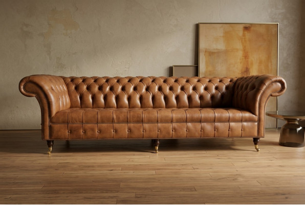 Chesterfield Brown Couch Sofa Podkładka 4 miejsce do siedzenia Kanapy Siedziba Ustawić Sofy 265cm
