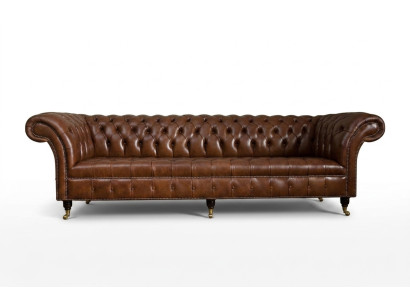 Chesterfield Brown Couch Sofa Podkładka 4 miejsce do siedzenia Kanapy Siedziba Ustawić Sofy 265cm