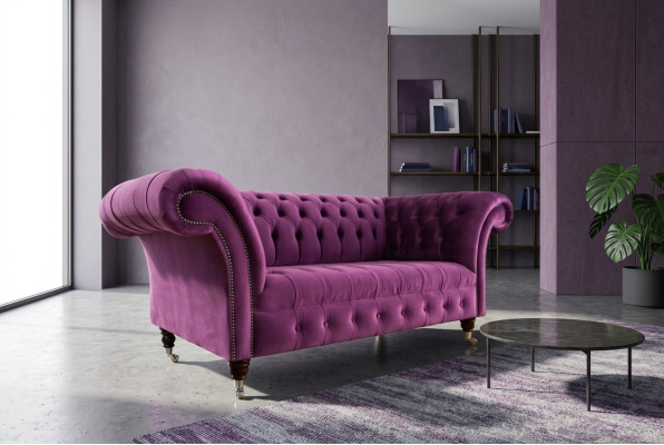Chesterfield Design Luksusowa Sofa Wypoczynkowa Kanapa Komplet Obiciowy Skóra Tekstylia Fioletowy Nowy