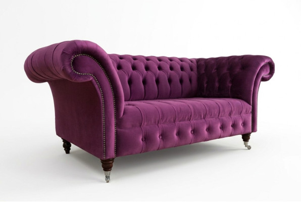 Chesterfield Design Luksusowa Sofa Wypoczynkowa Kanapa Komplet Obiciowy Skóra Tekstylia Fioletowy Nowy