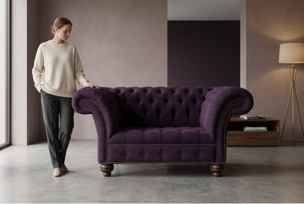 Fotel Chesterfield Design Tkanina Kanapa 1,5 osobowa Tapicerowane sofy Salon Welurowy Fioletowy