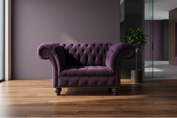 Fotel Chesterfield Design Tkanina Kanapa 1,5 osobowa Tapicerowane sofy Salon Welurowy Fioletowy