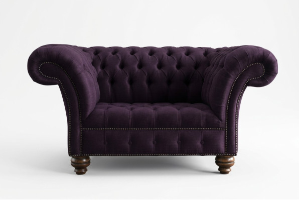 Fotel Chesterfield Design Tkanina Kanapa 1,5 osobowa Tapicerowane sofy Salon Welurowy Fioletowy
