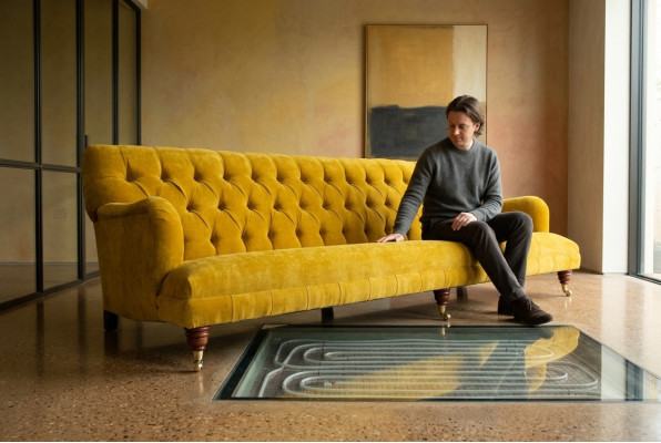 Klasyczna Sofa Chesterfield 4 miejsce do siedzenia Sofy Kanapy Skóra Żółta Podkładka Design