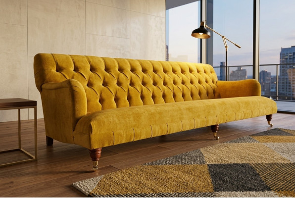 Klasyczna Sofa Chesterfield 4 miejsce do siedzenia Sofy Kanapy Skóra Żółta Podkładka Design