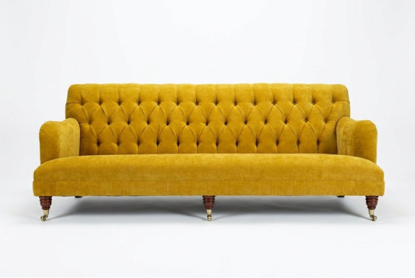 Klasyczna Sofa Chesterfield 4 miejsce do siedzenia Sofy Kanapy Skóra Żółta Podkładka Design