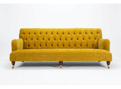 Klasyczna Sofa Chesterfield 4 miejsce do siedzenia Sofy Kanapy Skóra Żółta Podkładka Design