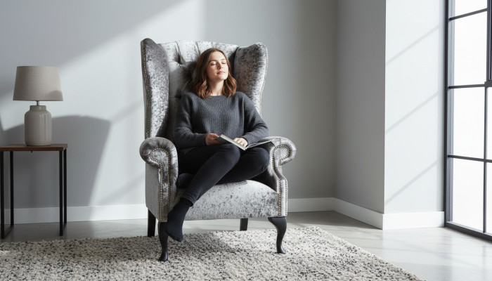 Fotel uszak Chesterfield Sofa Kanapa Tapicerowana Szezlong 1-osobowy Fotel Sofy Materiał Srebrny
