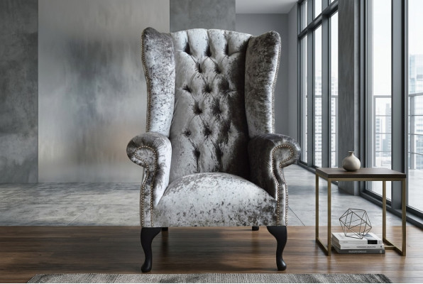 Fotel uszak Chesterfield Sofa Kanapa Tapicerowana Szezlong 1-osobowy Fotel Sofy Materiał Srebrny