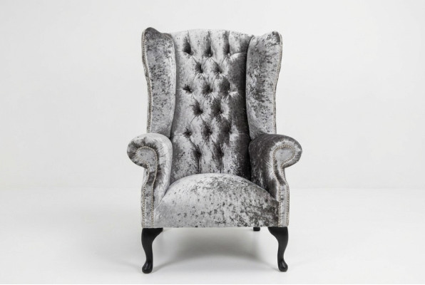Fotel uszak Chesterfield Sofa Kanapa Tapicerowana Szezlong 1-osobowy Fotel Sofy Materiał Srebrny