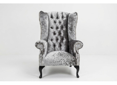 Fotel uszak Chesterfield Sofa Kanapa Tapicerowana Szezlong 1-osobowy Fotel Sofy Materiał Srebrny