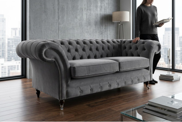 Chesterfield Sofa 3-osobowa kanapa tapicerowana z tkaniny skóry kanapy sofy.