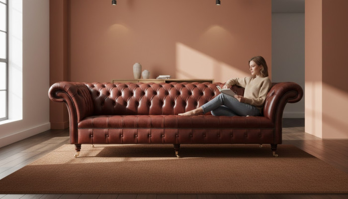 Xxl Duża sofa Chesterfield Sofa 4 miejsce do siedzenia Sofa Podkładka Luxury Classic Włókienniczy