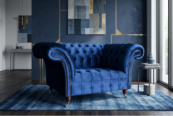 Fotel Tapicerka Sofa Tkanina Chesterfield Sofy 1,5-osobowa 1-osobowa Niebieska