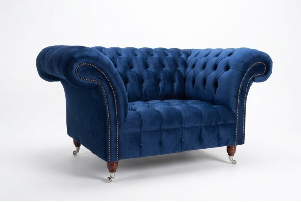 Fotel Tapicerka Sofa Tkanina Chesterfield Sofy 1,5-osobowa 1-osobowa Niebieska
