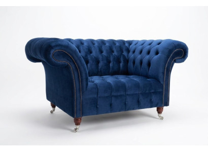 Fotel Tapicerka Sofa Tkanina Chesterfield Sofy 1,5-osobowa 1-osobowa Niebieska