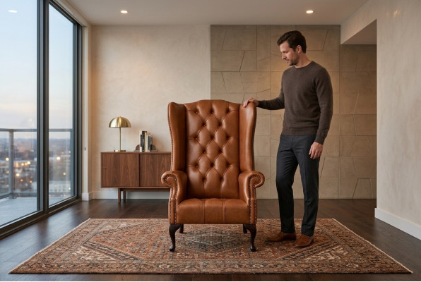 Fotel Chesterfield Fotelik Kanapa Tkanina Tapicerka Brązowy Meble Lobby