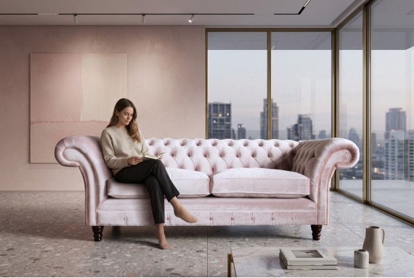 Chesterfield 3-osobowa sofa z sofą w stylu Design Tapicerowane sofy Tkaniny trzyosobowe.