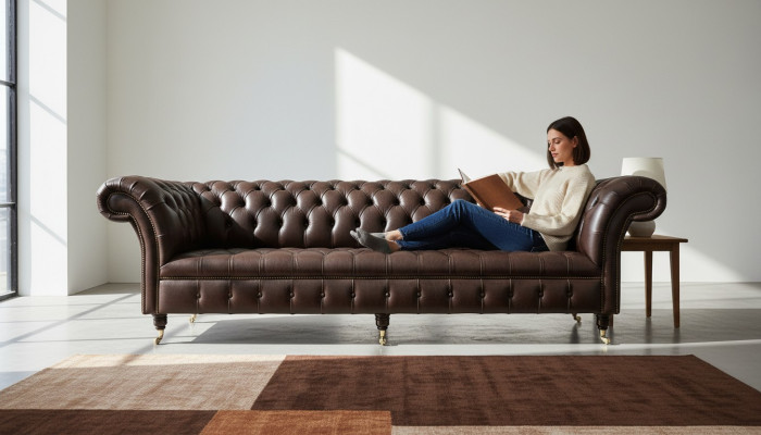 Brown Chesterfield Couch Podkładka 4-miejsce siedzące Designerskie kanapy do salonu