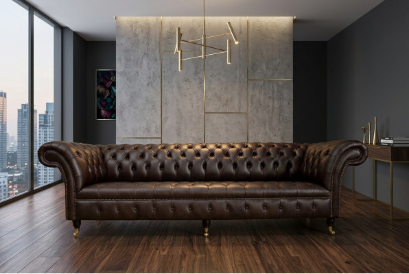 Brown Chesterfield Couch Podkładka 4-miejsce siedzące Designerskie kanapy do salonu