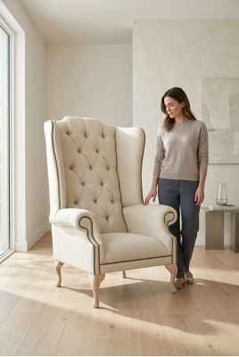 Chesterfield fotel uszakowy pojedynczy kanapa kanapa materiałowa z weluru skóry stelaż Relaks Nowy