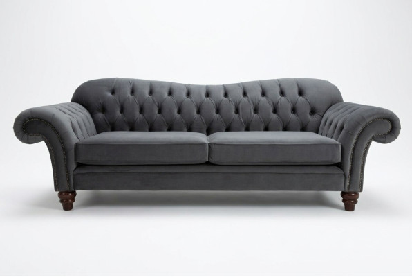 Duża Sofa 4 miejsce do siedzenia Couch Chesterfield Podkładka Siedziba Ustawić Materiał Włókienniczy New Grey